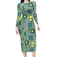 Palau Ungil Kurismas Family Matching Long Sleeve Bodycon Dress and Hawaiian Shirt Pacific Patchwork Xmas Vibes LT9 Mom's Dress Green - Polynesian Pride