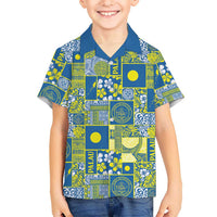 Palau Ungil Kurismas Family Matching Long Sleeve Bodycon Dress and Hawaiian Shirt Pacific Patchwork Xmas Vibes LT9 Son's Shirt Green - Polynesian Pride