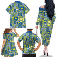 Palau Ungil Kurismas Family Matching Off The Shoulder Long Sleeve Dress and Hawaiian Shirt Pacific Patchwork Xmas Vibes - Polynesian Pride