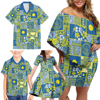 Palau Ungil Kurismas Family Matching Off Shoulder Short Dress and Hawaiian Shirt Pacific Patchwork Xmas Vibes - Polynesian Pride