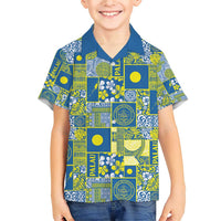 Palau Ungil Kurismas Family Matching Short Sleeve Bodycon Dress and Hawaiian Shirt Pacific Patchwork Xmas Vibes LT9 Son's Shirt Green - Polynesian Pride