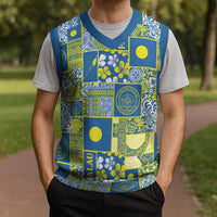 Palau Ungil Kurismas Christmas Knitted V-Neck Vest Pacific Patchwork Xmas Vibes - Polynesian Pride