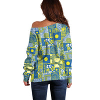 Palau Ungil Kurismas Off Shoulder Sweater Pacific Patchwork Xmas Vibes - Polynesian Pride