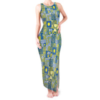 Palau Ungil Kurismas Tank Maxi Dress Pacific Patchwork Xmas Vibes LT9 Women Green - Polynesian Pride