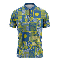 Palau Ungil Kurismas Zipper Polo Shirt Pacific Patchwork Xmas Vibes - Polynesian Pride