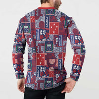 Red Samoa Manuia Le Kerisimasi Button Sweatshirt Pacific Patchwork Xmas Vibes - Polynesian Pride