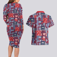 Red Samoa Manuia Le Kerisimasi Couples Matching Long Sleeve Bodycon Dress and Hawaiian Shirt Pacific Patchwork Xmas Vibes LT9 - Polynesian Pride