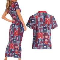 Red Samoa Manuia Le Kerisimasi Couples Matching Short Sleeve Bodycon Dress and Hawaiian Shirt Pacific Patchwork Xmas Vibes LT9 - Polynesian Pride