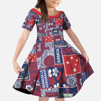 Red Samoa Manuia Le Kerisimasi Family Matching Off The Shoulder Long Sleeve Dress and Hawaiian Shirt Pacific Patchwork Xmas Vibes - Polynesian Pride