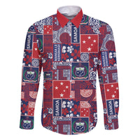 Red Samoa Manuia Le Kerisimasi Family Matching Off The Shoulder Long Sleeve Dress and Hawaiian Shirt Pacific Patchwork Xmas Vibes LT9 Dad's Shirt - Long Sleeve Red - Polynesian Pride
