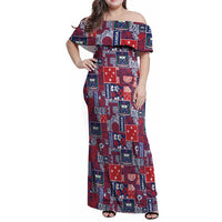 Red Samoa Manuia Le Kerisimasi Family Matching Off Shoulder Maxi Dress and Hawaiian Shirt Pacific Patchwork Xmas Vibes - Polynesian Pride