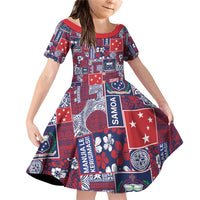 Red Samoa Manuia Le Kerisimasi Family Matching Off Shoulder Short Dress and Hawaiian Shirt Pacific Patchwork Xmas Vibes LT9 Daughter's Dress Red - Polynesian Pride