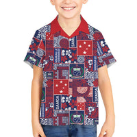 Red Samoa Manuia Le Kerisimasi Family Matching Puletasi and Hawaiian Shirt Pacific Patchwork Xmas Vibes LT9 Son's Shirt Red - Polynesian Pride