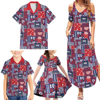 Red Samoa Manuia Le Kerisimasi Family Matching Summer Maxi Dress and Hawaiian Shirt Pacific Patchwork Xmas Vibes - Polynesian Pride