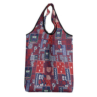 Red Samoa Manuia Le Kerisimasi Grocery Bag Pacific Patchwork Xmas Vibes - Polynesian Pride