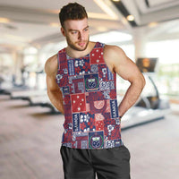 Red Samoa Manuia Le Kerisimasi Men Tank Top Pacific Patchwork Xmas Vibes - Polynesian Pride
