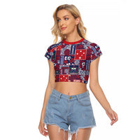 Red Samoa Manuia Le Kerisimasi Raglan Cropped T Shirt Pacific Patchwork Xmas Vibes LT9 Female Red - Polynesian Pride