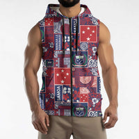 Red Samoa Manuia Le Kerisimasi Sleeveless Zip Hoodie Pacific Patchwork Xmas Vibes LT9 - Polynesian Pride