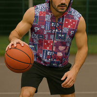 Red Samoa Manuia Le Kerisimasi Sleeveless Zip Hoodie Pacific Patchwork Xmas Vibes LT9 - Polynesian Pride