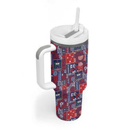 Red Samoa Manuia Le Kerisimasi Tumbler With Handle Pacific Patchwork Xmas Vibes - Polynesian Pride
