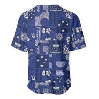 Blue Samoa Manuia Le Kerisimasi Baseball Jersey Pacific Patchwork Xmas Vibes LT9 - Polynesian Pride