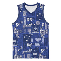 Blue Samoa Manuia Le Kerisimasi Basketball Jersey Pacific Patchwork Xmas Vibes - Polynesian Pride