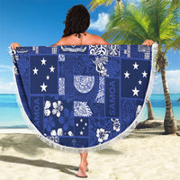 Blue Samoa Manuia Le Kerisimasi Beach Blanket Pacific Patchwork Xmas Vibes - Polynesian Pride