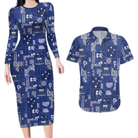 Blue Samoa Manuia Le Kerisimasi Couples Matching Long Sleeve Bodycon Dress and Hawaiian Shirt Pacific Patchwork Xmas Vibes LT9 Blue - Polynesian Pride