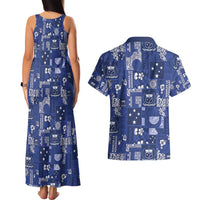 Blue Samoa Manuia Le Kerisimasi Couples Matching Tank Maxi Dress and Hawaiian Shirt Pacific Patchwork Xmas Vibes - Polynesian Pride