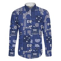 Blue Samoa Manuia Le Kerisimasi Family Matching Mermaid Dress and Hawaiian Shirt Pacific Patchwork Xmas Vibes LT9 Dad's Shirt - Long Sleeve Blue - Polynesian Pride