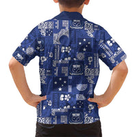Blue Samoa Manuia Le Kerisimasi Family Matching Off The Shoulder Long Sleeve Dress and Hawaiian Shirt Pacific Patchwork Xmas Vibes LT9 - Polynesian Pride