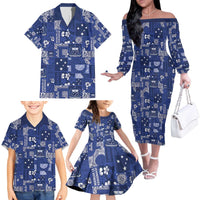 Blue Samoa Manuia Le Kerisimasi Family Matching Off The Shoulder Long Sleeve Dress and Hawaiian Shirt Pacific Patchwork Xmas Vibes LT9 - Polynesian Pride