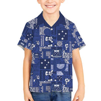 Blue Samoa Manuia Le Kerisimasi Family Matching Off Shoulder Maxi Dress and Hawaiian Shirt Pacific Patchwork Xmas Vibes LT9 Son's Shirt Blue - Polynesian Pride
