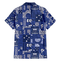 Blue Samoa Manuia Le Kerisimasi Family Matching Off Shoulder Short Dress and Hawaiian Shirt Pacific Patchwork Xmas Vibes - Polynesian Pride