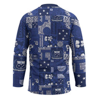 Blue Samoa Manuia Le Kerisimasi Hockey Jersey Pacific Patchwork Xmas Vibes LT9 - Polynesian Pride