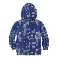 Blue Samoa Manuia Le Kerisimasi Kid Hoodie Pacific Patchwork Xmas Vibes - Polynesian Pride