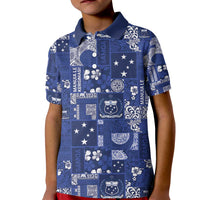 Blue Samoa Manuia Le Kerisimasi Kid Polo Shirt Pacific Patchwork Xmas Vibes - Polynesian Pride
