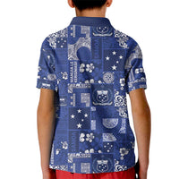 Blue Samoa Manuia Le Kerisimasi Kid Polo Shirt Pacific Patchwork Xmas Vibes - Polynesian Pride