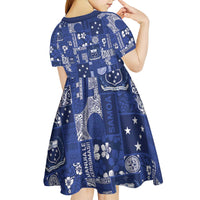 Blue Samoa Manuia Le Kerisimasi Kid Short Sleeve Dress Pacific Patchwork Xmas Vibes - Polynesian Pride