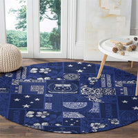 Blue Samoa Manuia Le Kerisimasi Round Carpet Pacific Patchwork Xmas Vibes - Polynesian Pride