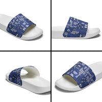 Blue Samoa Manuia Le Kerisimasi Slide Sandals Pacific Patchwork Xmas Vibes - Polynesian Pride