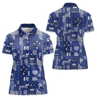 Blue Samoa Manuia Le Kerisimasi Women Polo Shirt Pacific Patchwork Xmas Vibes LT9 - Polynesian Pride