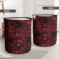 Dark Samoa Manuia Le Kerisimasi Laundry Basket Pacific Patchwork Xmas Vibes - Polynesian Pride