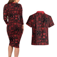 Dark Samoa Manuia Le Kerisimasi Couples Matching Long Sleeve Bodycon Dress and Hawaiian Shirt Pacific Patchwork Xmas Vibes LT9 - Polynesian Pride
