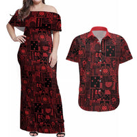 Dark Samoa Manuia Le Kerisimasi Couples Matching Off Shoulder Maxi Dress and Hawaiian Shirt Pacific Patchwork Xmas Vibes - Polynesian Pride
