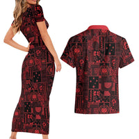Dark Samoa Manuia Le Kerisimasi Couples Matching Short Sleeve Bodycon Dress and Hawaiian Shirt Pacific Patchwork Xmas Vibes LT9 - Polynesian Pride