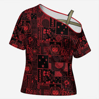 Dark Samoa Manuia Le Kerisimasi Cross Shoulder Shirt Pacific Patchwork Xmas Vibes LT9 Female Red - Polynesian Pride