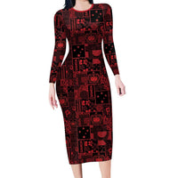 Dark Samoa Manuia Le Kerisimasi Family Matching Long Sleeve Bodycon Dress and Hawaiian Shirt Pacific Patchwork Xmas Vibes LT9 Mom's Dress Red - Polynesian Pride