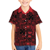 Dark Samoa Manuia Le Kerisimasi Family Matching Mermaid Dress and Hawaiian Shirt Pacific Patchwork Xmas Vibes LT9 Son's Shirt Red - Polynesian Pride