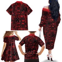 Dark Samoa Manuia Le Kerisimasi Family Matching Off The Shoulder Long Sleeve Dress and Hawaiian Shirt Pacific Patchwork Xmas Vibes LT9 - Polynesian Pride